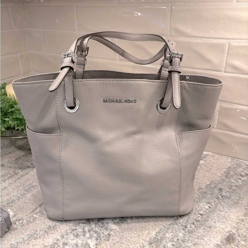 Michael Kors gray leather tote purse